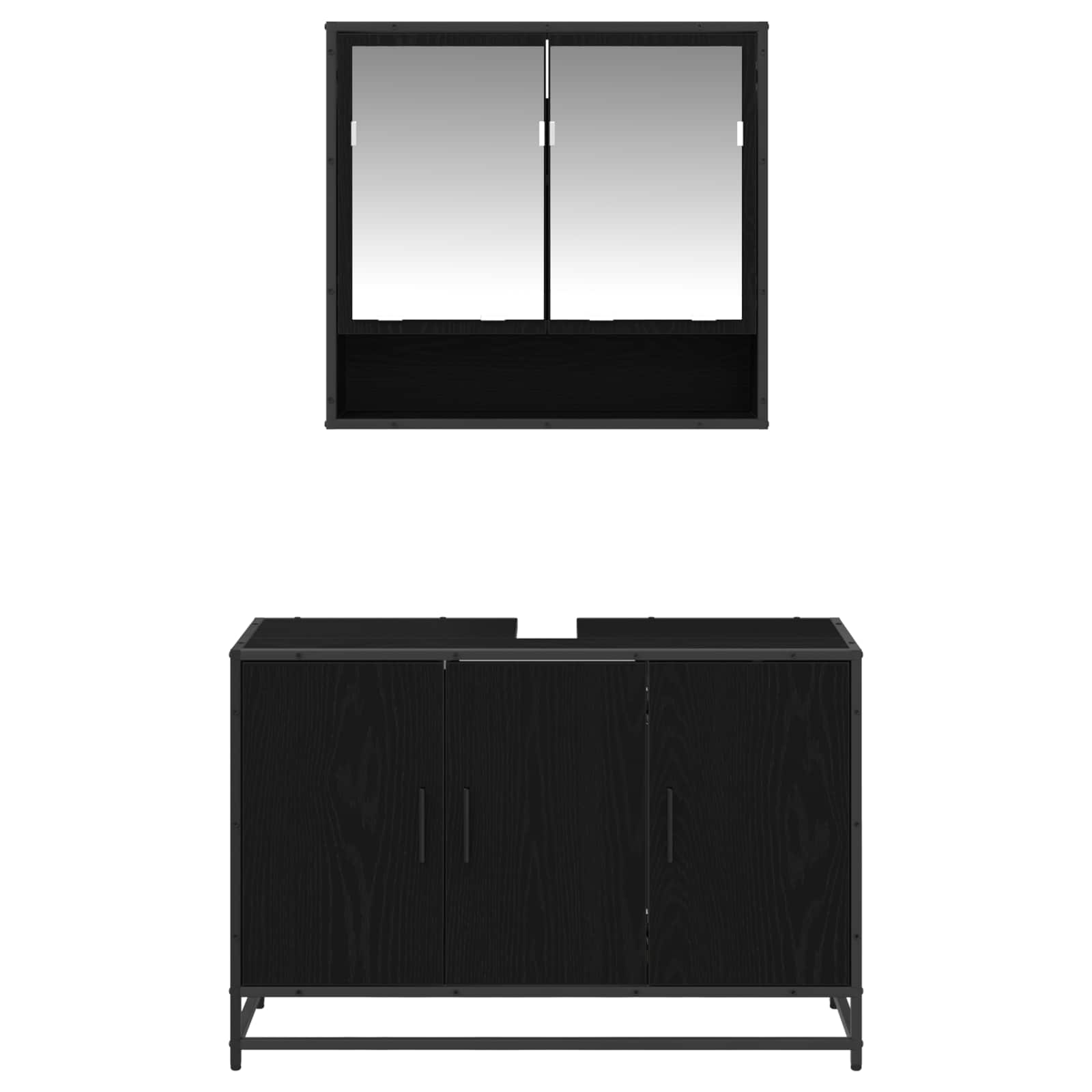 Badezimmermöbel-Set 2 pcs Schwarz Eichen-Optik Holzwerkstoff