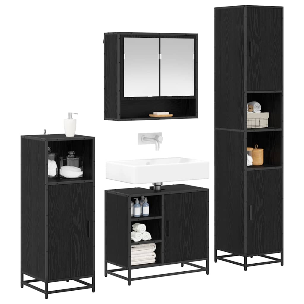 Badezimmermöbel-Set 4 pcs Schwarz Eichen-Optik Holzwerkstoff