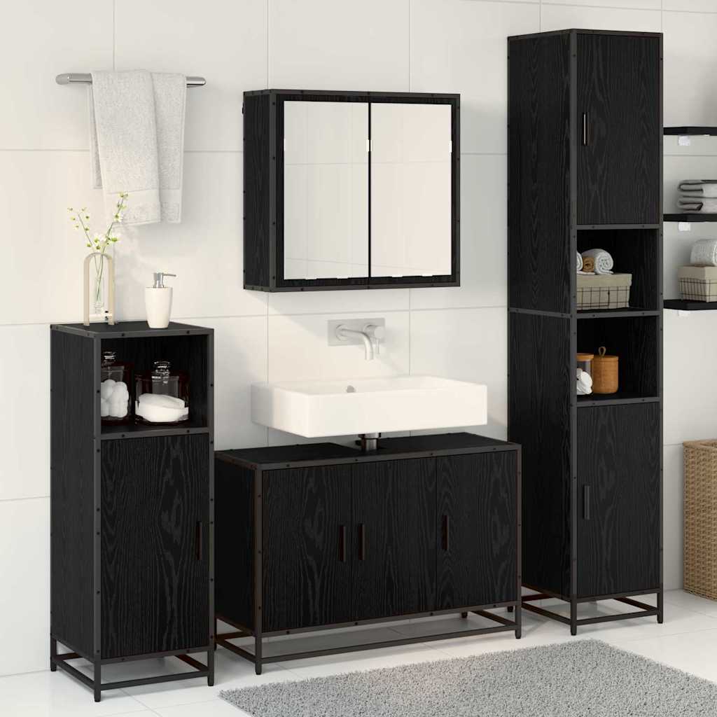Badezimmermöbel-Set 3 pcs Schwarz Eichen-Optik Holzwerkstoff