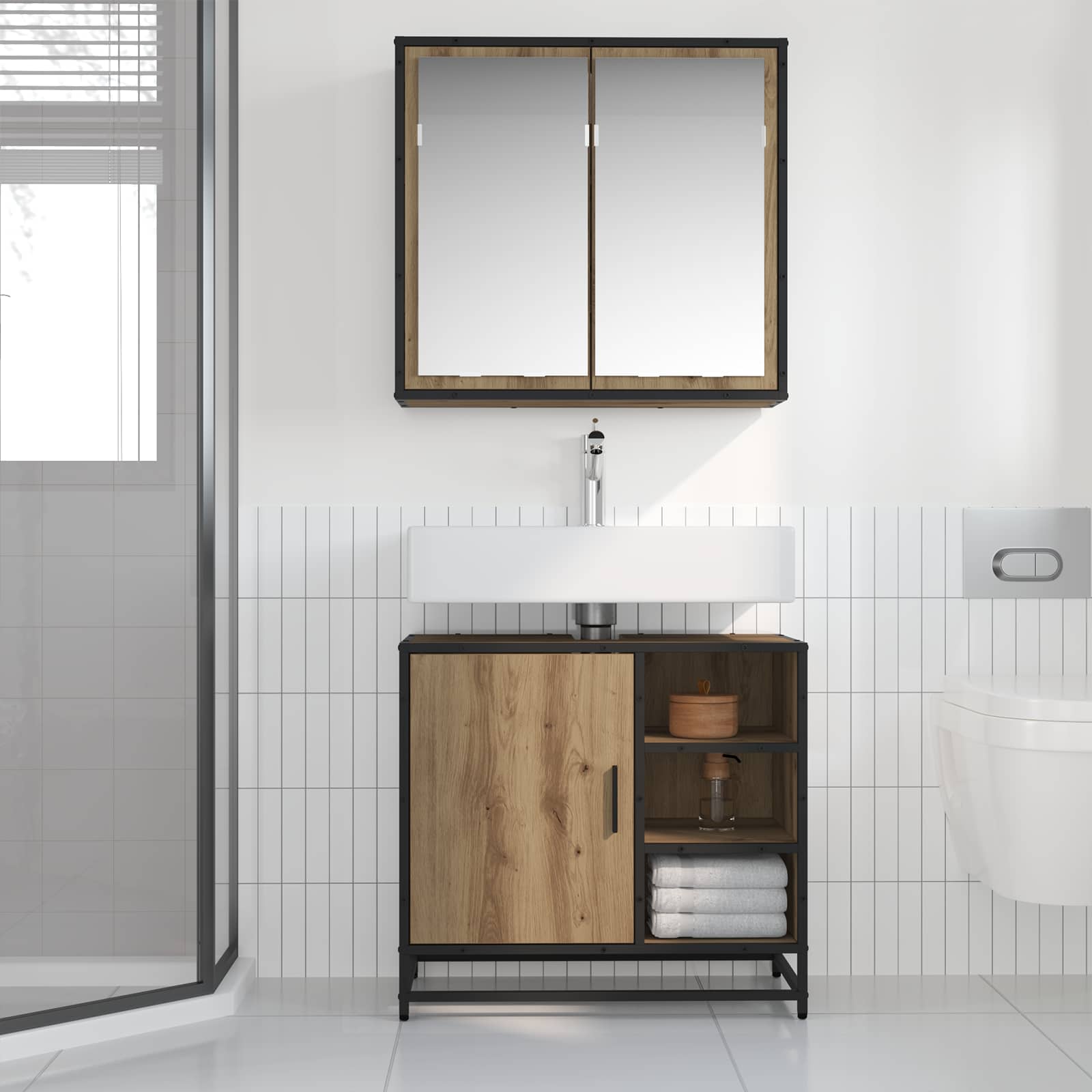 Badezimmermöbel-Set mit Regal 2 pcs Artisan-Eiche Holzwerkstoff