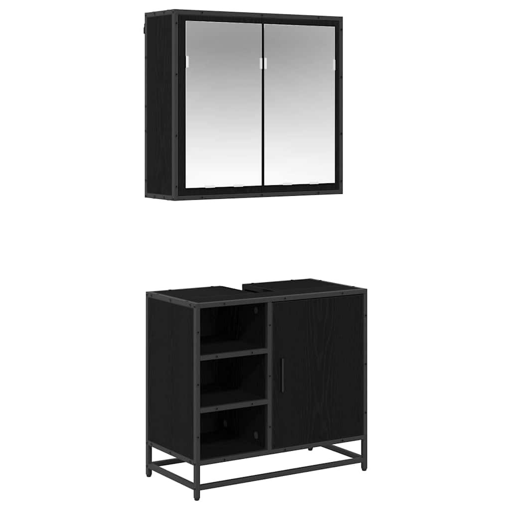 Badezimmermöbel-Set 2 pcs Schwarz Eichen-Optik Holzwerkstoff