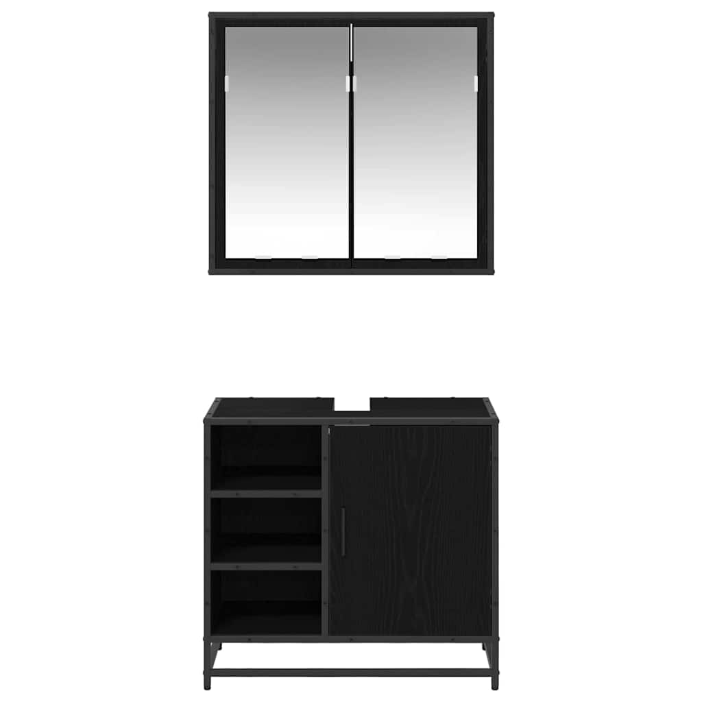 Badezimmermöbel-Set 2 pcs Schwarz Eichen-Optik Holzwerkstoff