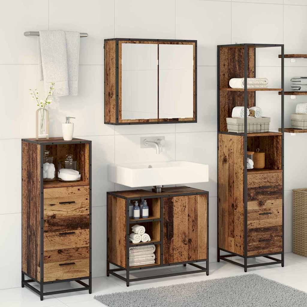 Badezimmermöbel-Set mit Schubladen 3 pcs Altholz Holzwerkstoff
