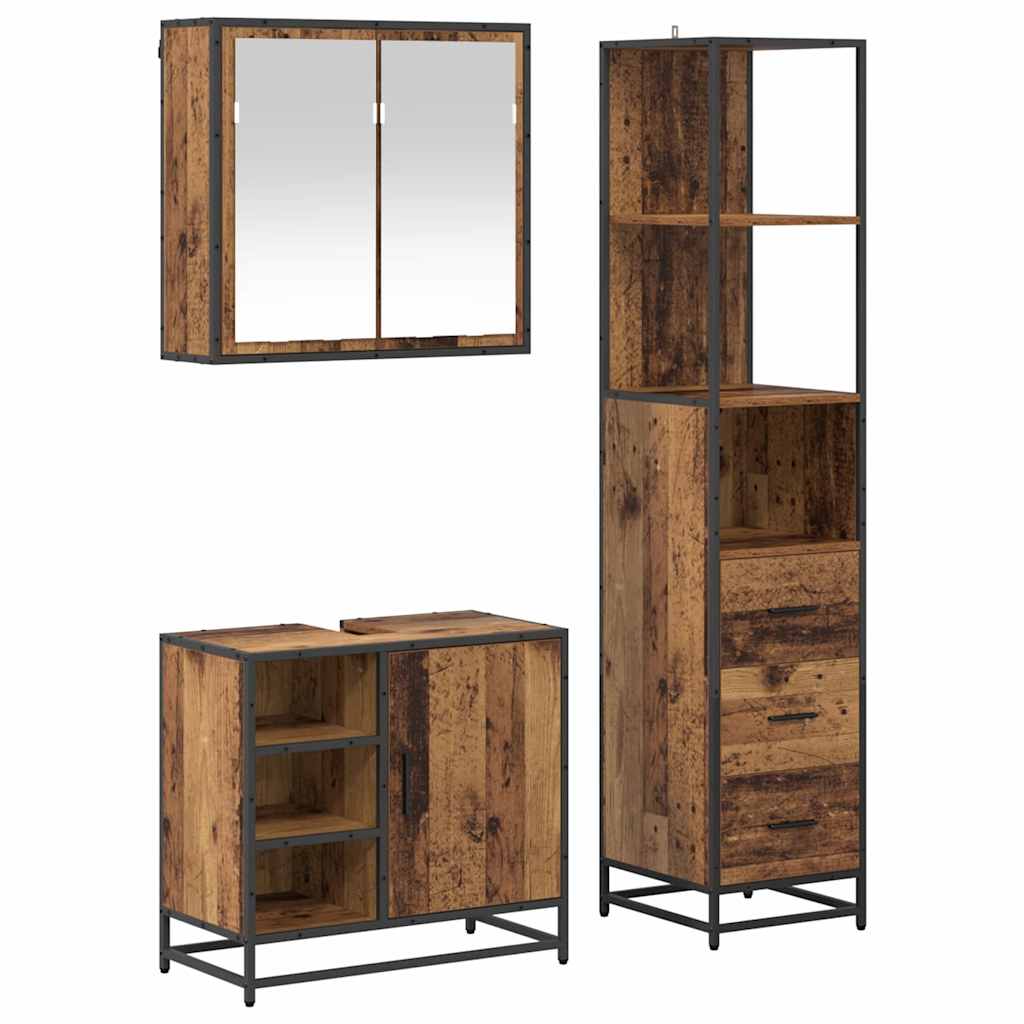 Badezimmermöbel-Set mit Schubladen 3 pcs Altholz Holzwerkstoff