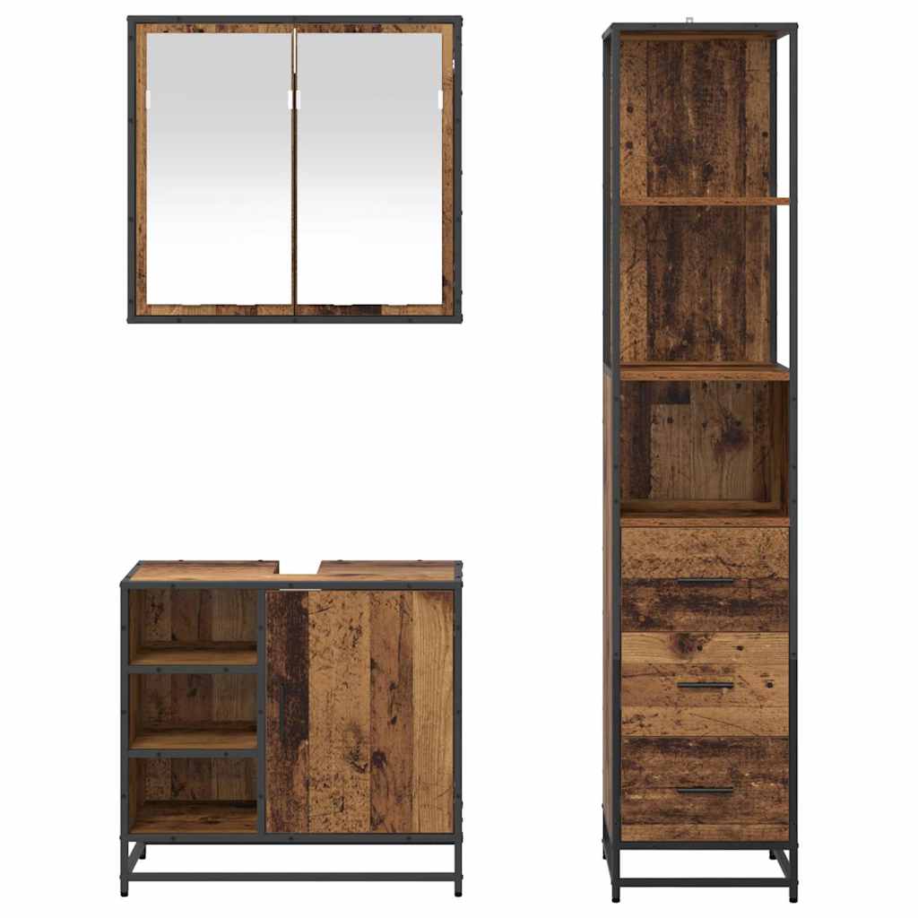 Badezimmermöbel-Set mit Schubladen 3 pcs Altholz Holzwerkstoff