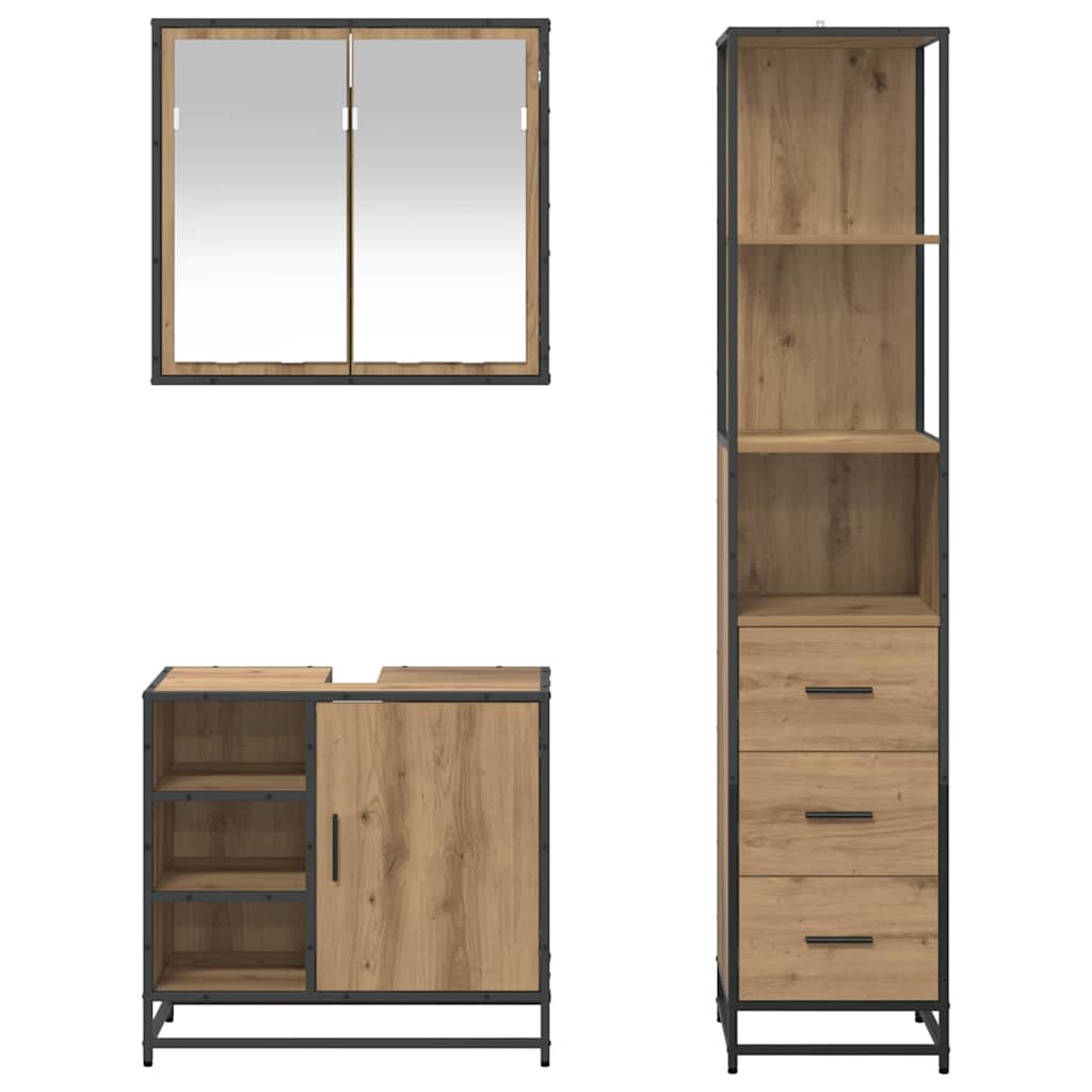 Badezimmermöbel-Set mit Regal 3 pcs Artisan-Eiche Holzwerkstoff
