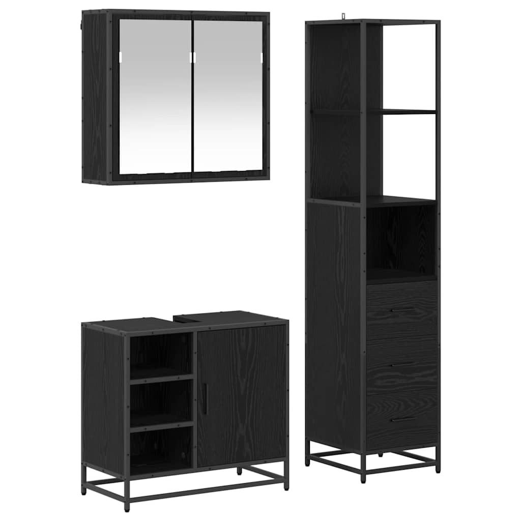 Badezimmermöbel-Set 3 pcs Schwarz Eichen-Optik Holzwerkstoff
