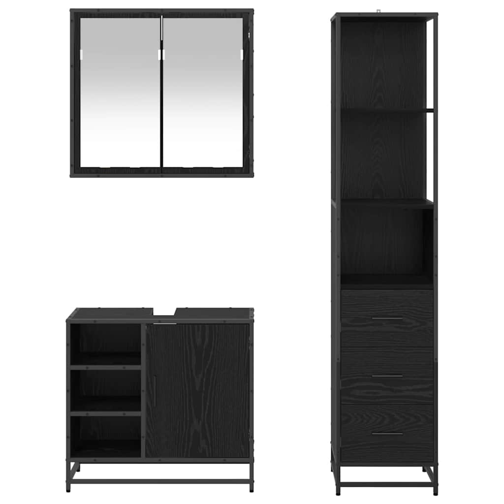 Badezimmermöbel-Set 3 pcs Schwarz Eichen-Optik Holzwerkstoff