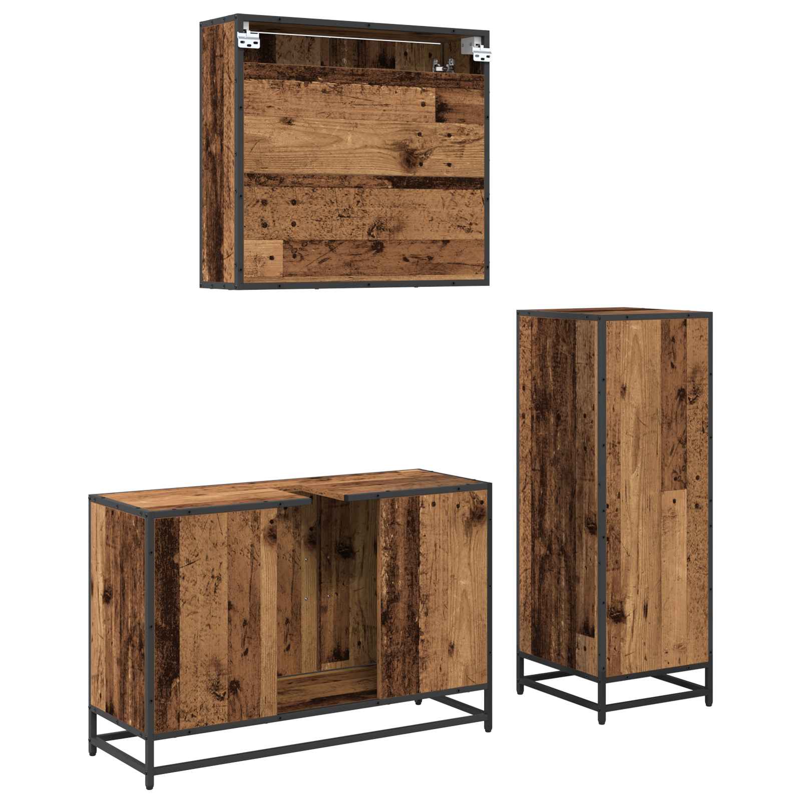 Badezimmermöbel-Set mit Schubladen 3 pcs Altholz Holzwerkstoff