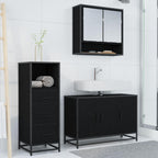 Badezimmermöbel-Set 3 pcs Schwarz Eichen-Optik Holzwerkstoff