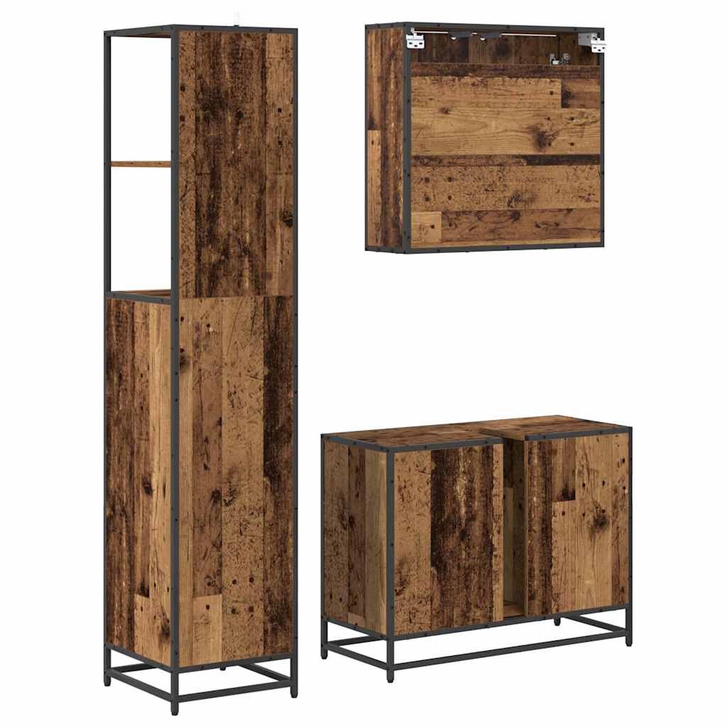 Badezimmermöbel-Set mit Schubladen 3 pcs Altholz Holzwerkstoff