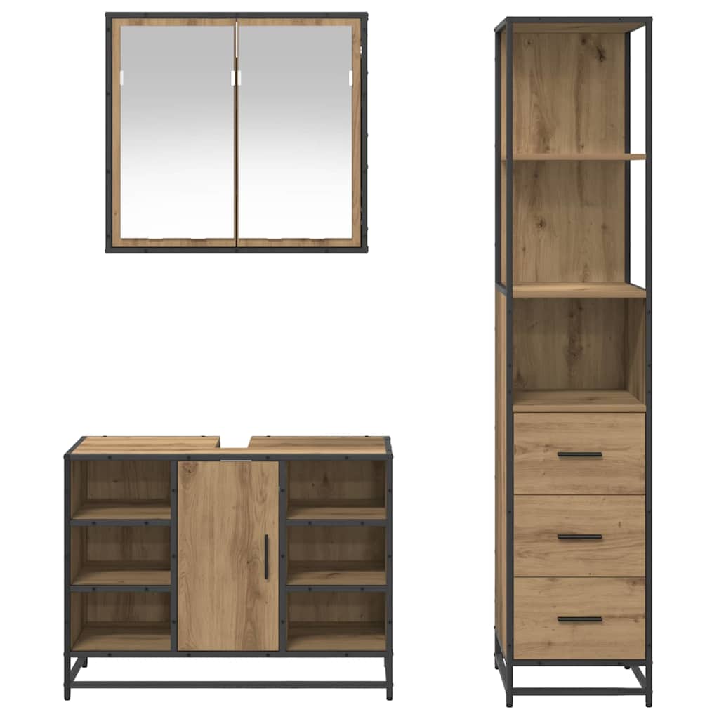 Badezimmermöbel-Set mit Regal 3 pcs Artisan-Eiche Holzwerkstoff