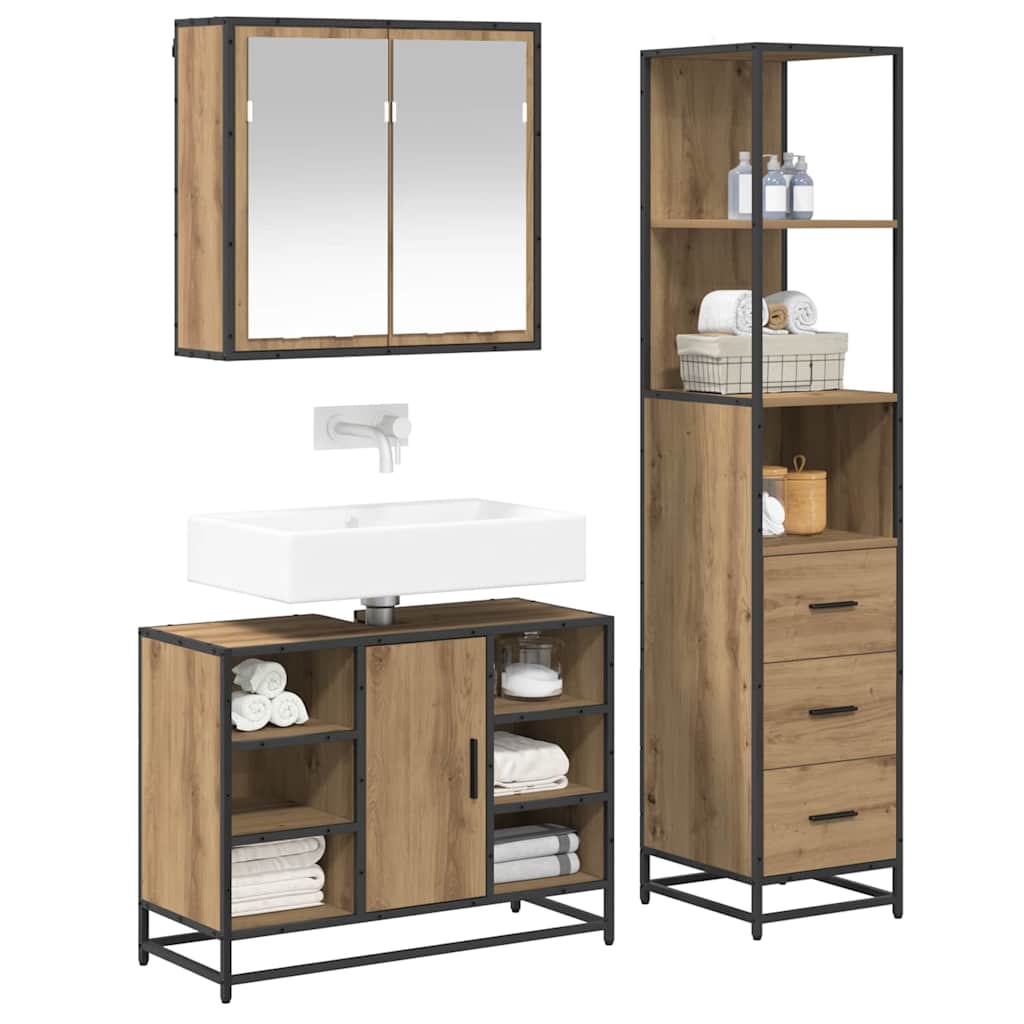 Badezimmermöbel-Set mit Regal 3 pcs Artisan-Eiche Holzwerkstoff