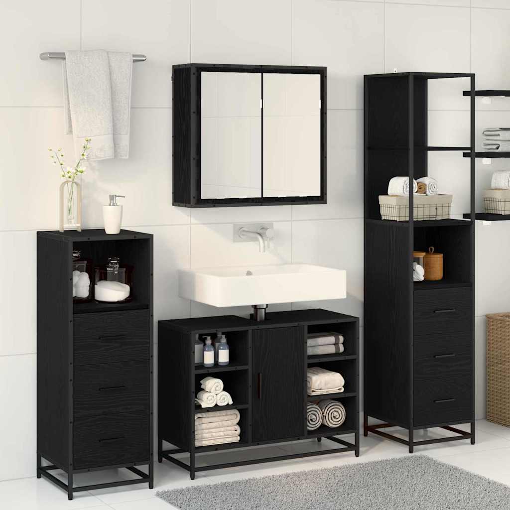Badezimmermöbel-Set 3 pcs Schwarz Eichen-Optik Holzwerkstoff