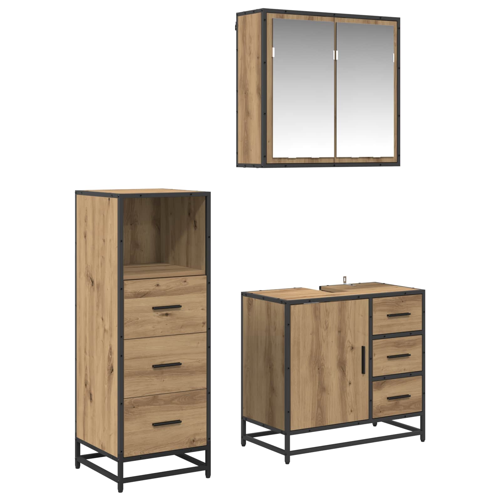 Badezimmermöbel-Set mit Regal 3 pcs Artisan-Eiche Holzwerkstoff