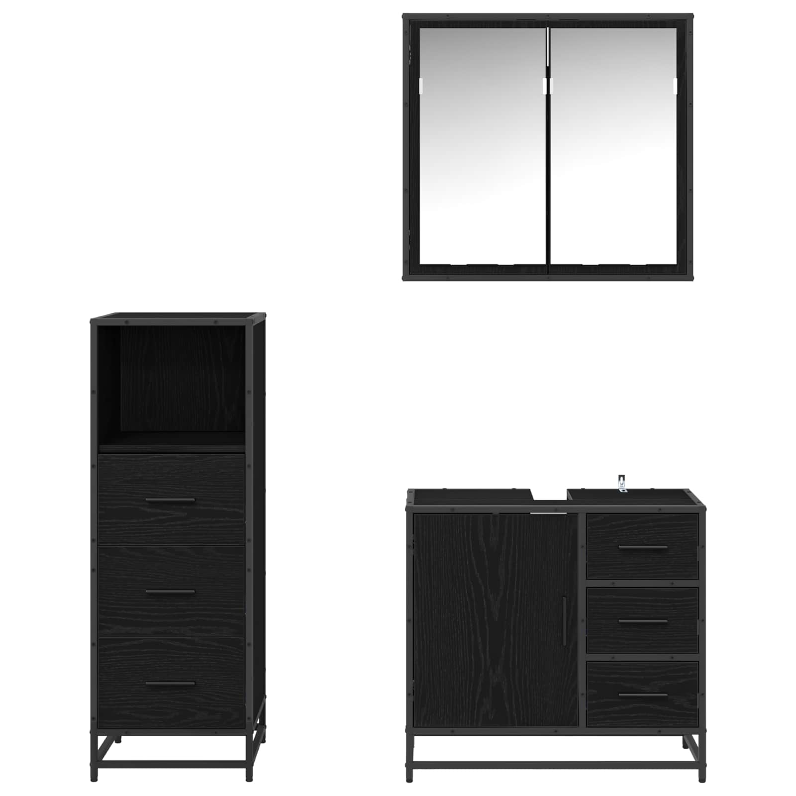 Badezimmermöbel-Set 3 pcs Schwarz Eichen-Optik Holzwerkstoff