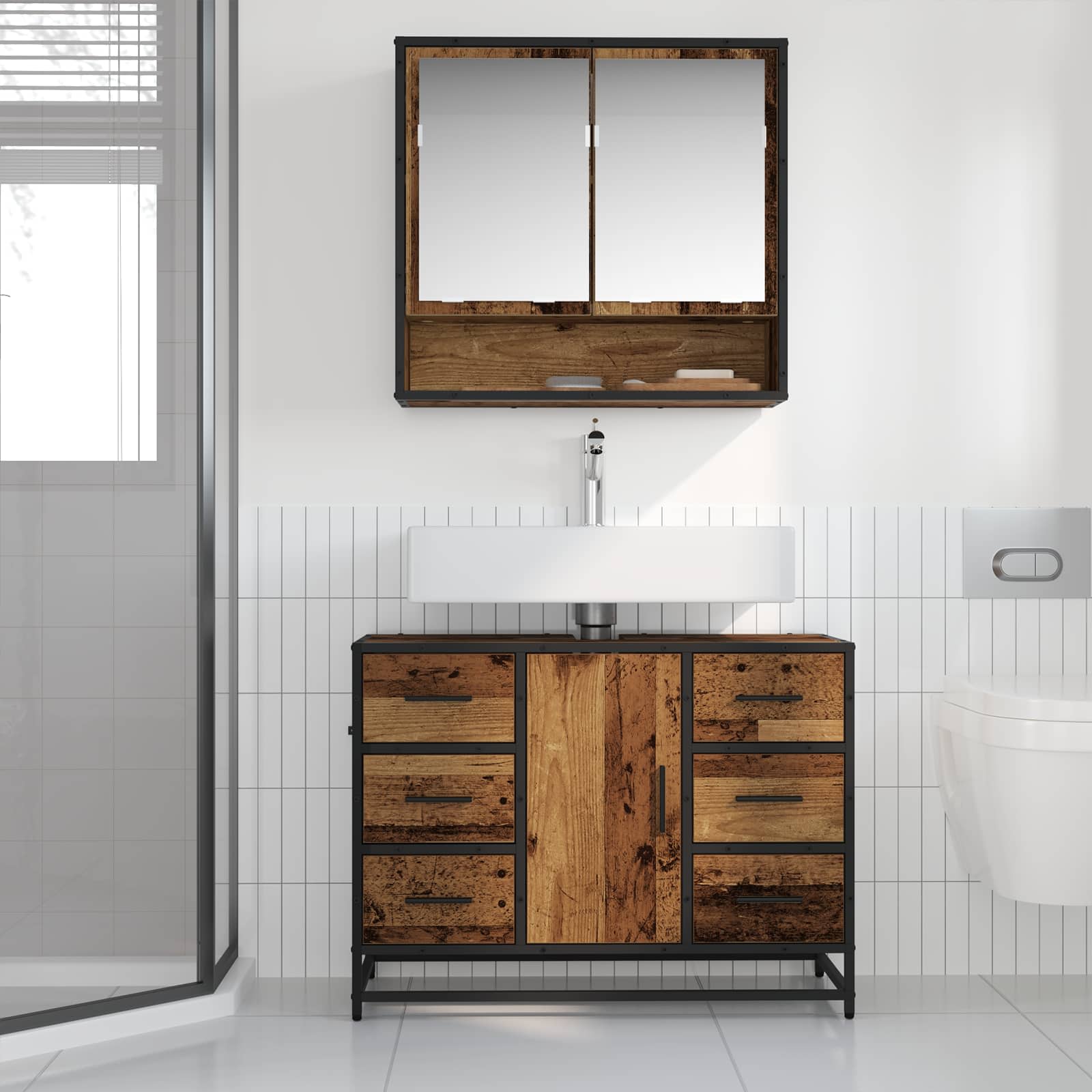 Badezimmermöbel-Set mit Schubladen 2 pcs Altholz Holzwerkstoff