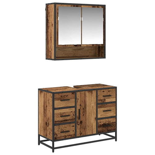 Badezimmermöbel-Set mit Schubladen 2 pcs Altholz Holzwerkstoff