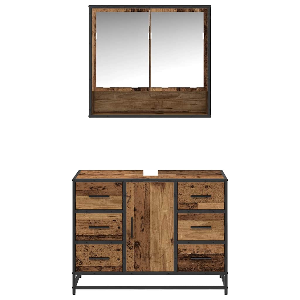 Badezimmermöbel-Set mit Schubladen 2 pcs Altholz Holzwerkstoff
