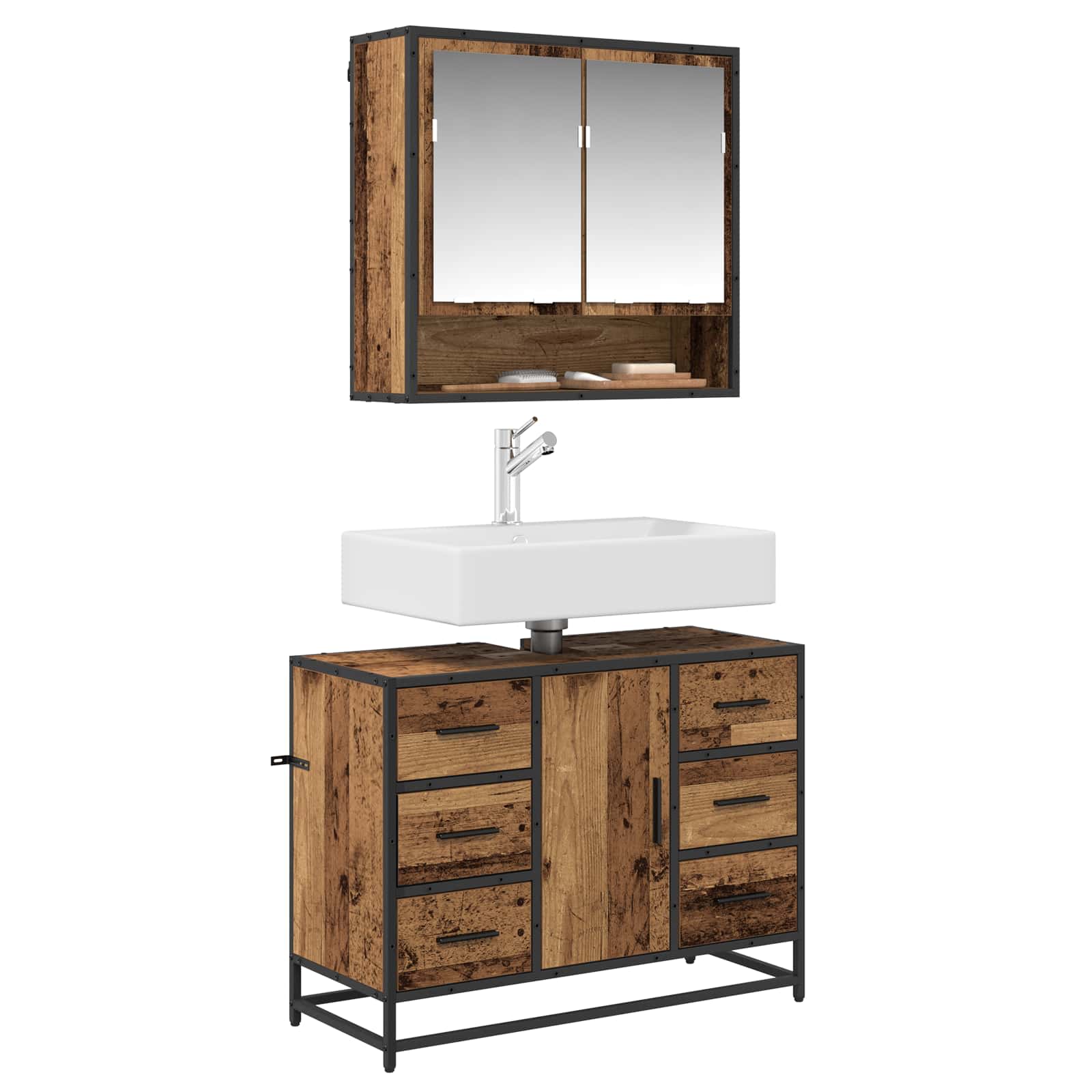 Badezimmermöbel-Set mit Schubladen 2 pcs Altholz Holzwerkstoff