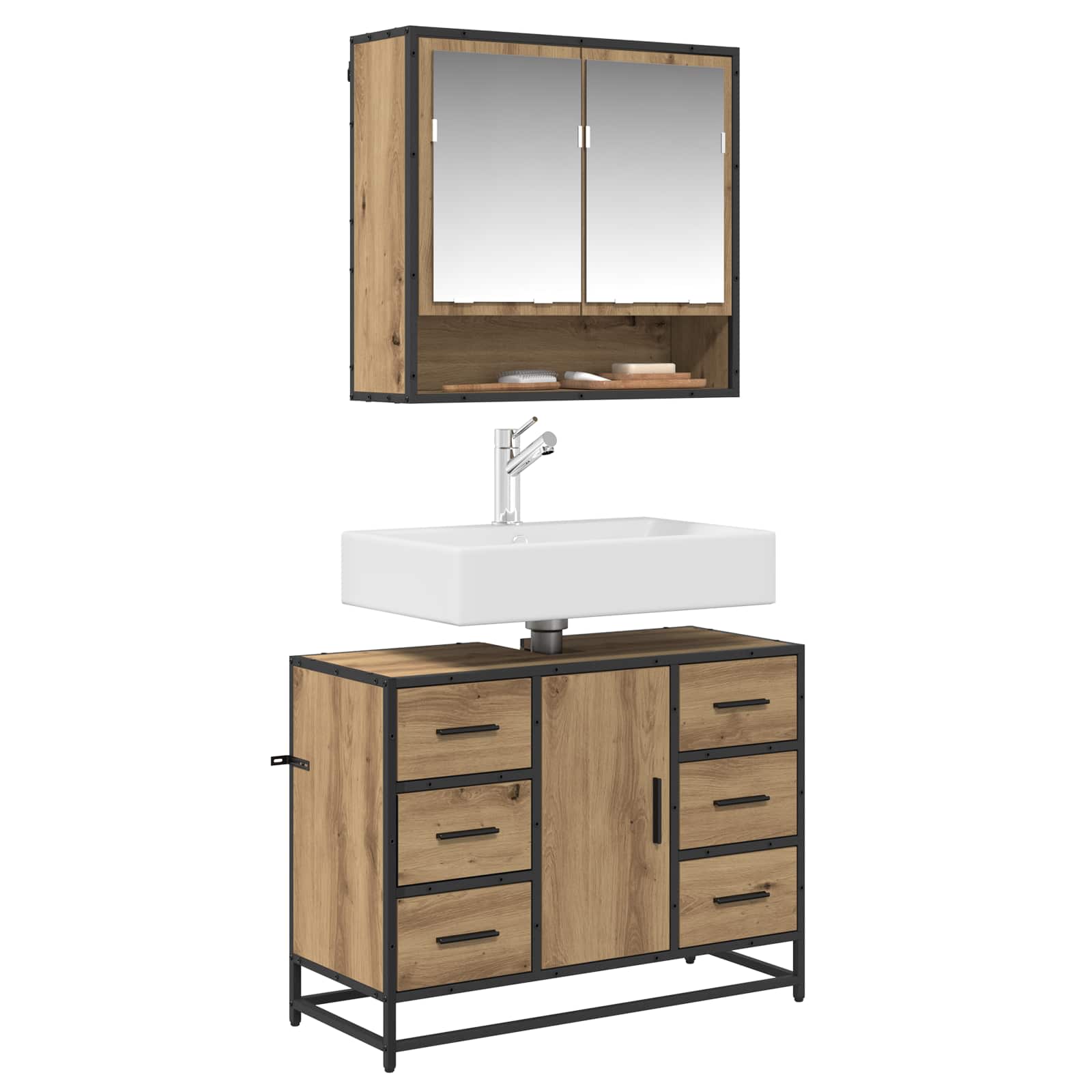 Badezimmermöbel-Set mit Regal 2 pcs Artisan-Eiche Holzwerkstoff