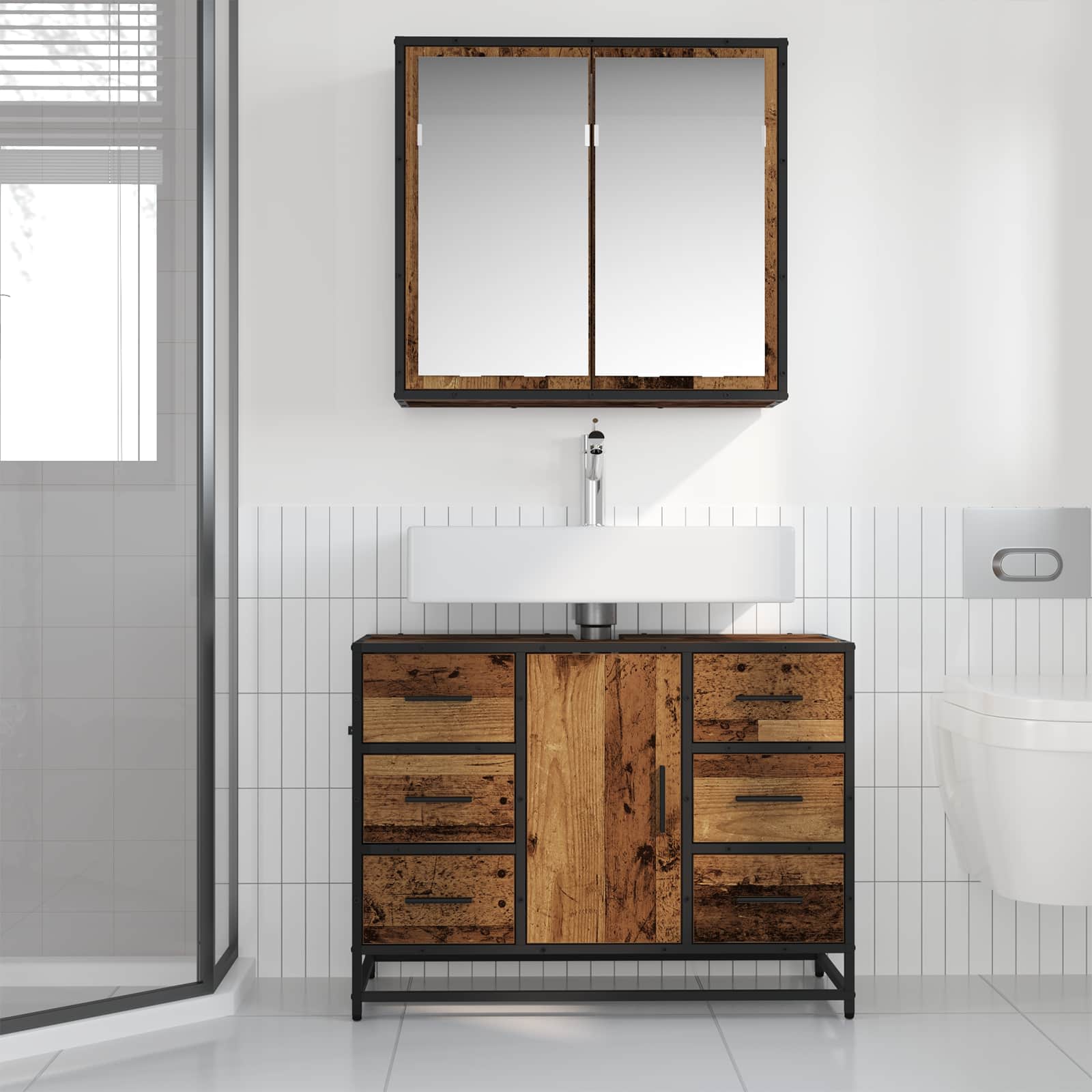 Badezimmermöbel-Set mit Schubladen 2 pcs Altholz Holzwerkstoff