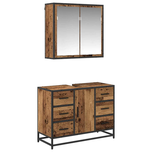 Badezimmermöbel-Set mit Schubladen 2 pcs Altholz Holzwerkstoff