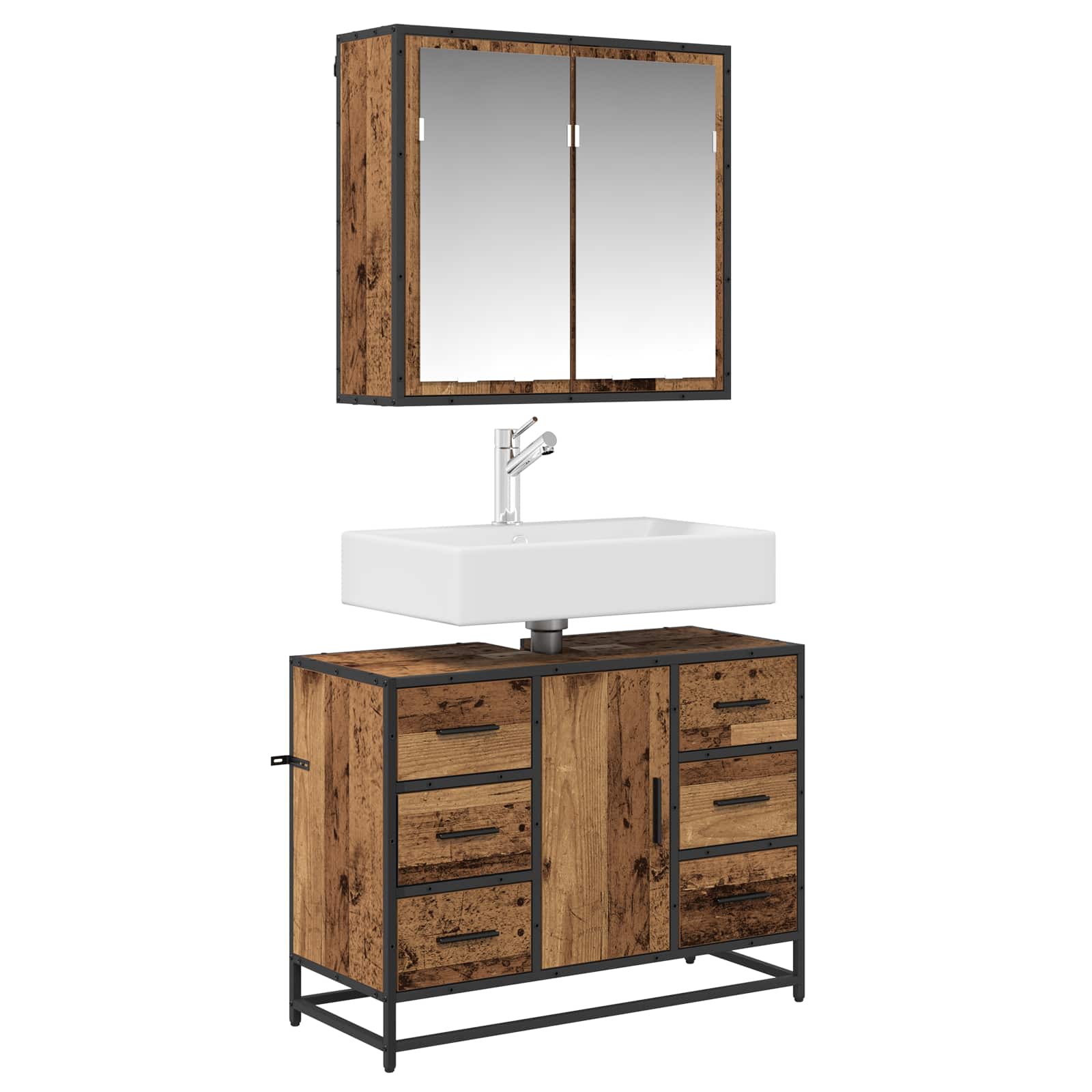 Badezimmermöbel-Set mit Schubladen 2 pcs Altholz Holzwerkstoff