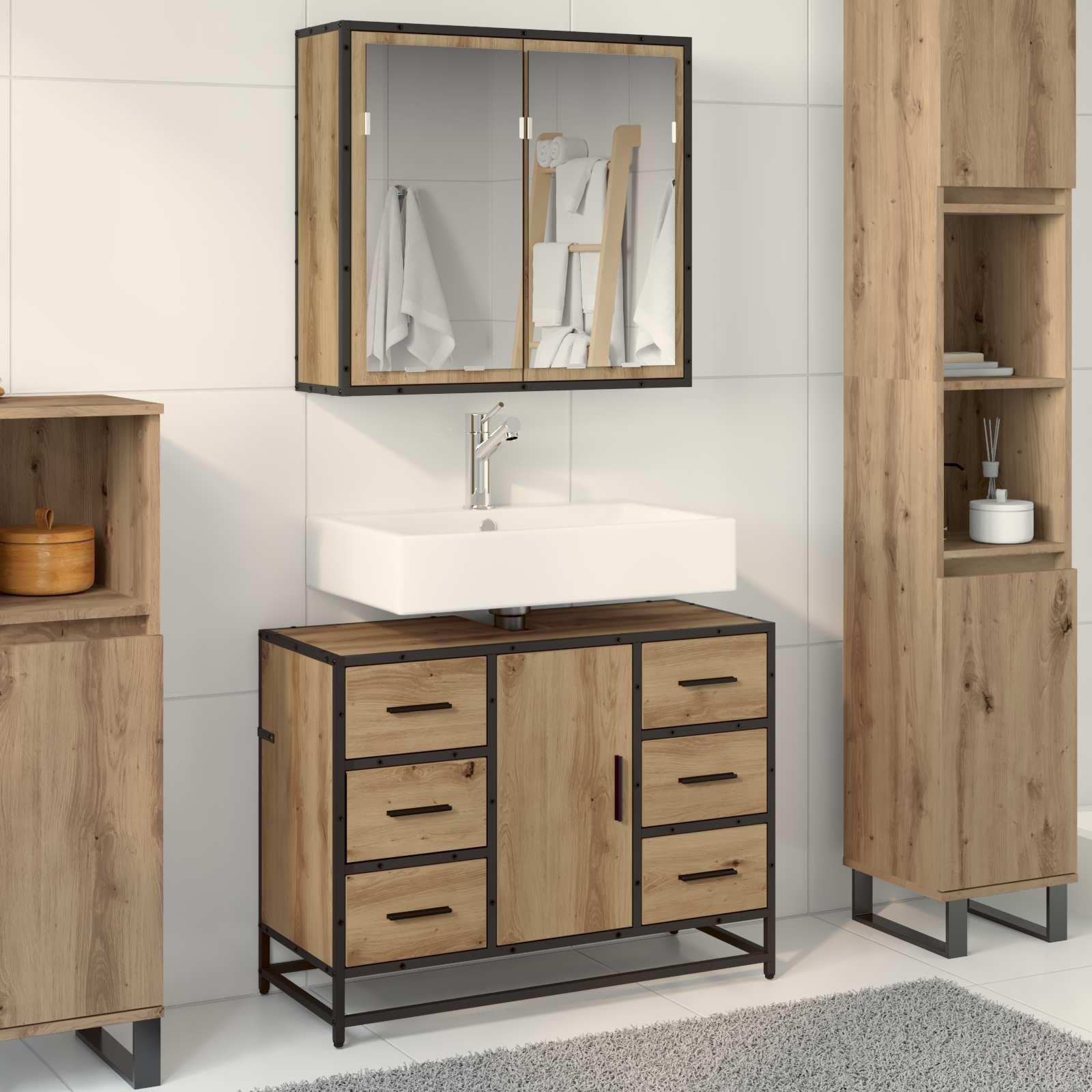 Badezimmermöbel-Set mit Regal 2 pcs Artisan-Eiche Holzwerkstoff