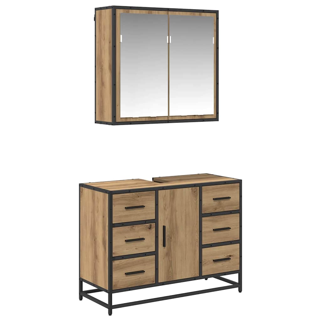 Badezimmermöbel-Set mit Regal 2 pcs Artisan-Eiche Holzwerkstoff