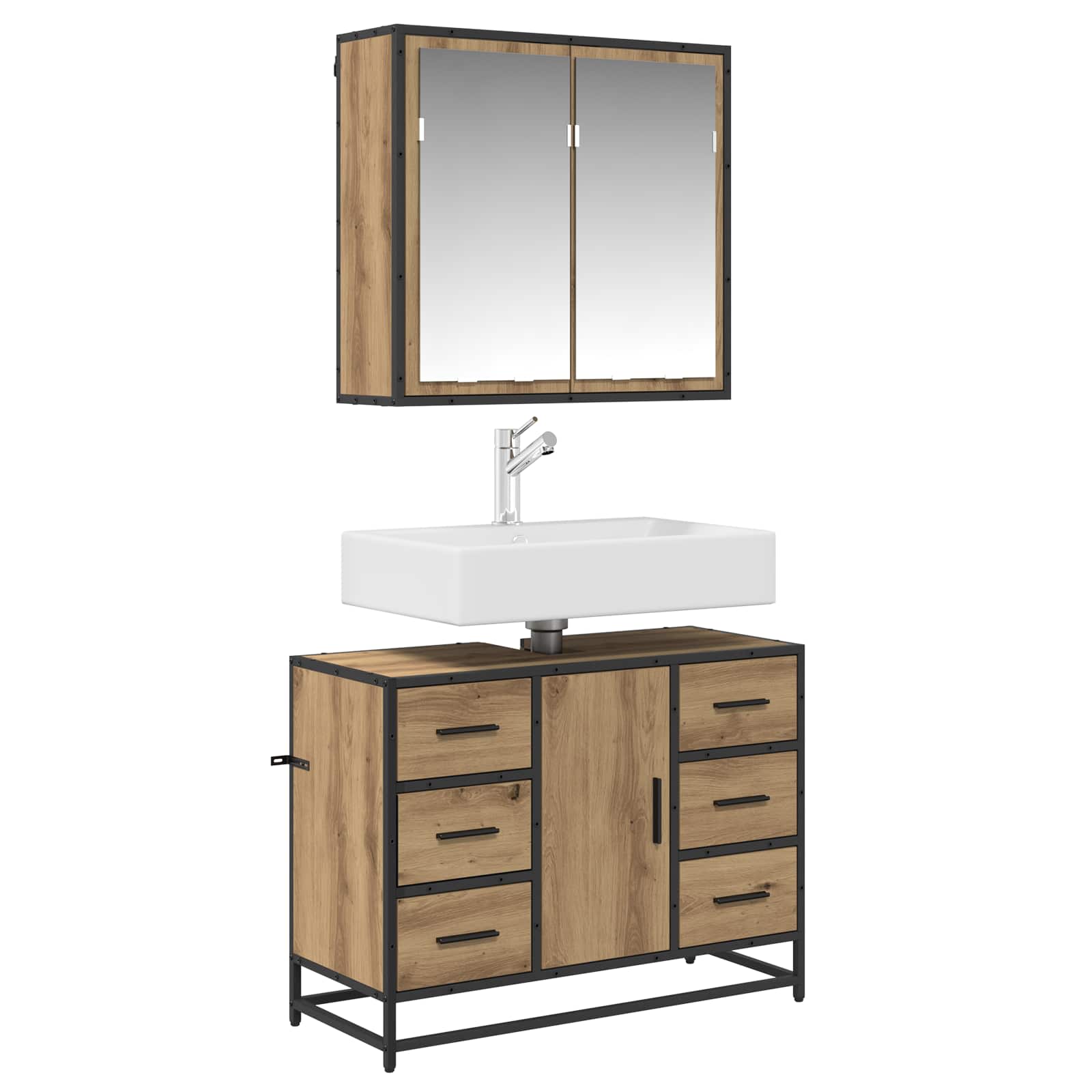 Badezimmermöbel-Set mit Regal 2 pcs Artisan-Eiche Holzwerkstoff