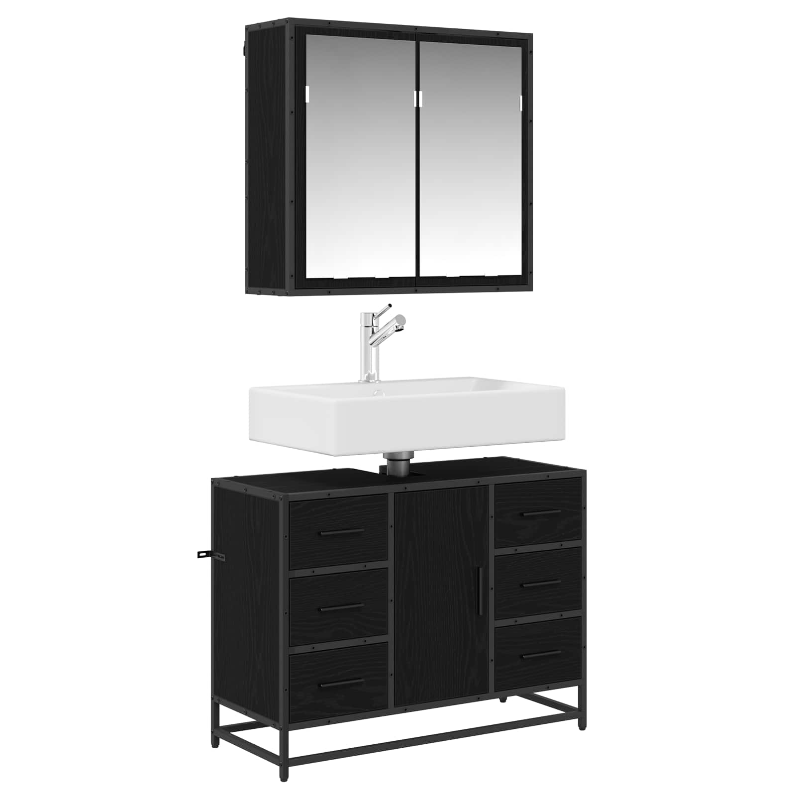 Badezimmermöbel-Set 2 pcs Schwarz Eichen-Optik Holzwerkstoff