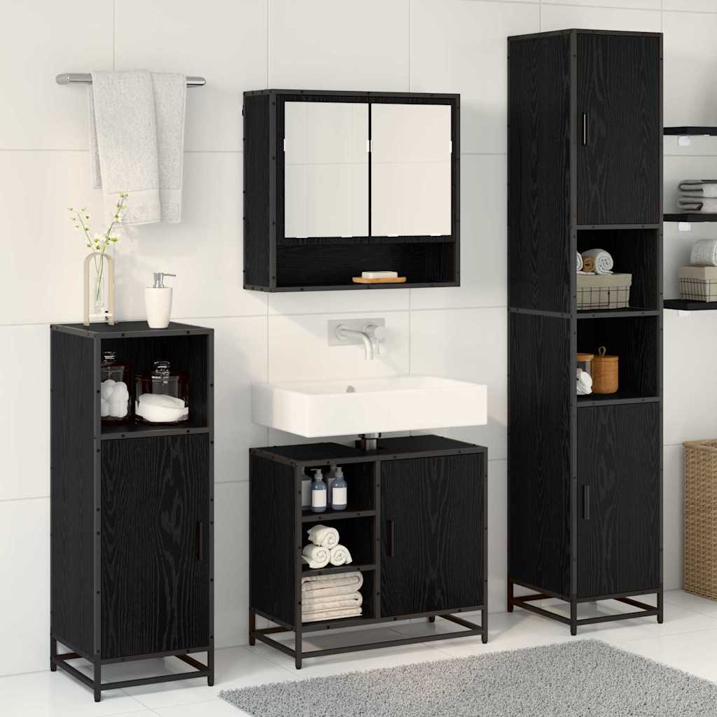 Badezimmermöbel-Set 3 pcs Schwarz Eichen-Optik Holzwerkstoff