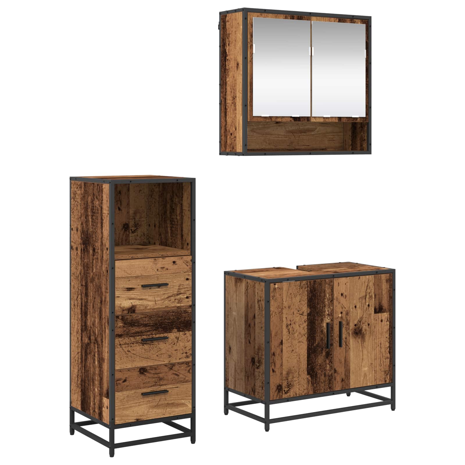 Badezimmermöbel-Set mit Schubladen 3 pcs Altholz Holzwerkstoff