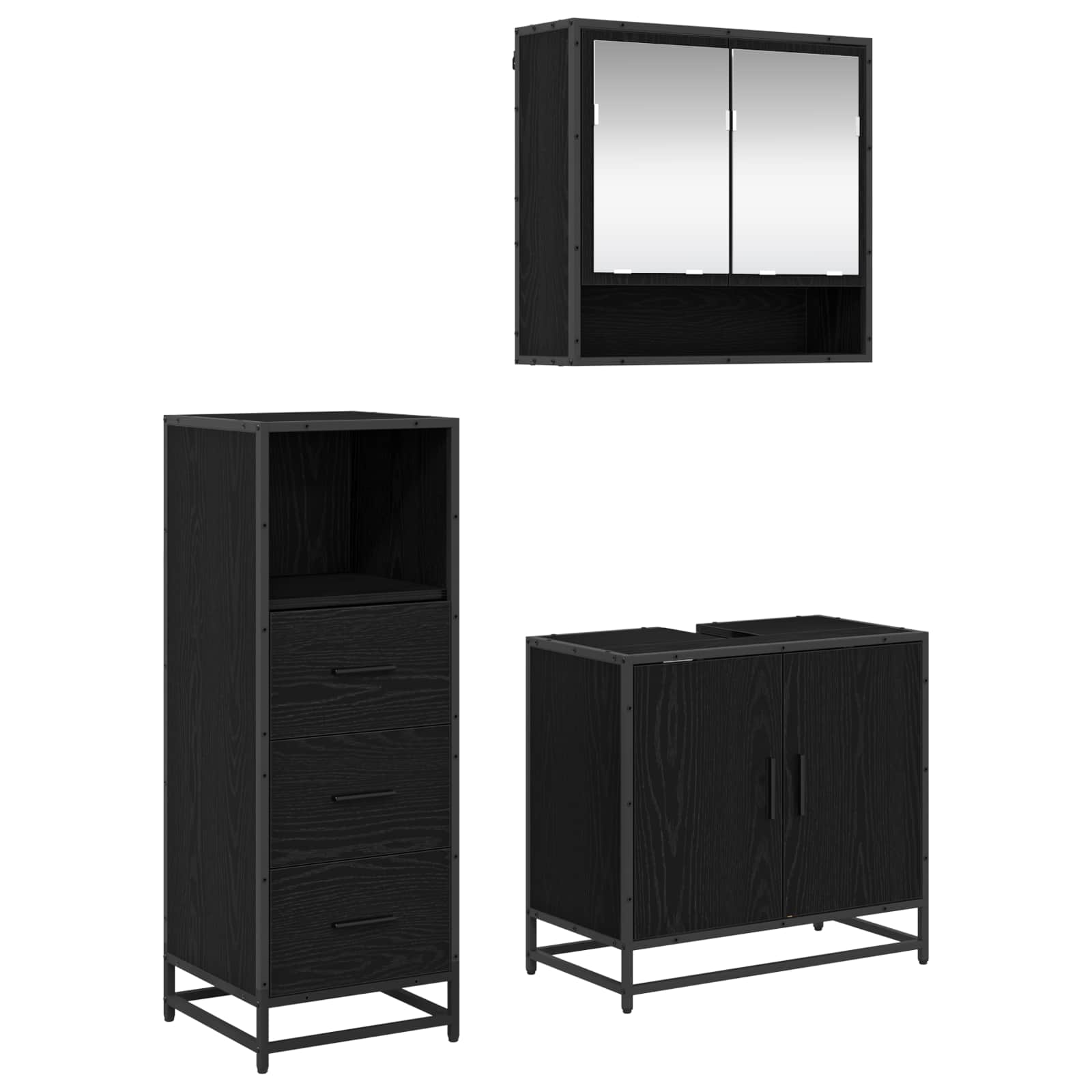 Badezimmermöbel-Set 3 pcs Schwarz Eichen-Optik Holzwerkstoff