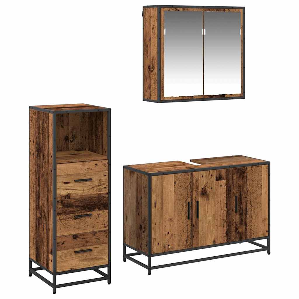 Badezimmermöbel-Set mit Schubladen 3 pcs Altholz Holzwerkstoff