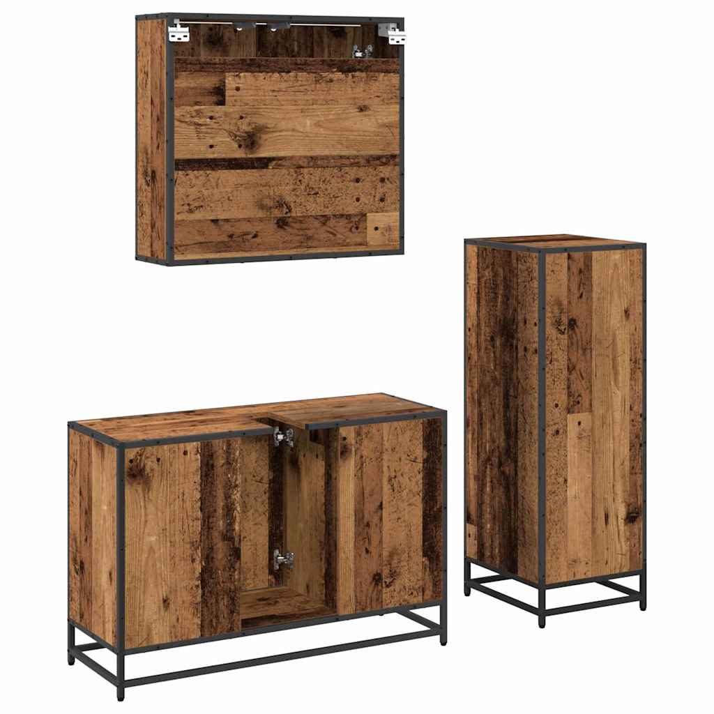 Badezimmermöbel-Set mit Schubladen 3 pcs Altholz Holzwerkstoff