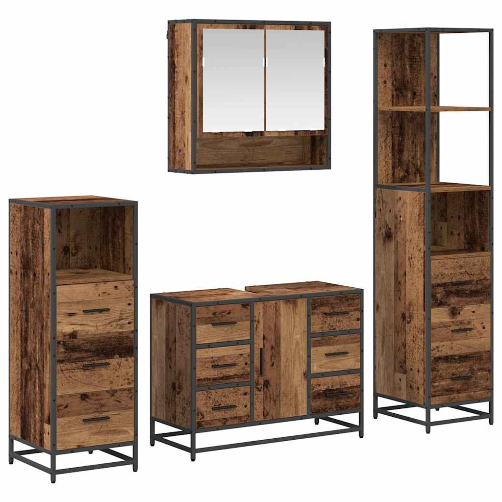Badezimmermöbel-Set mit Schubladen 4 pcs Altholz Holzwerkstoff