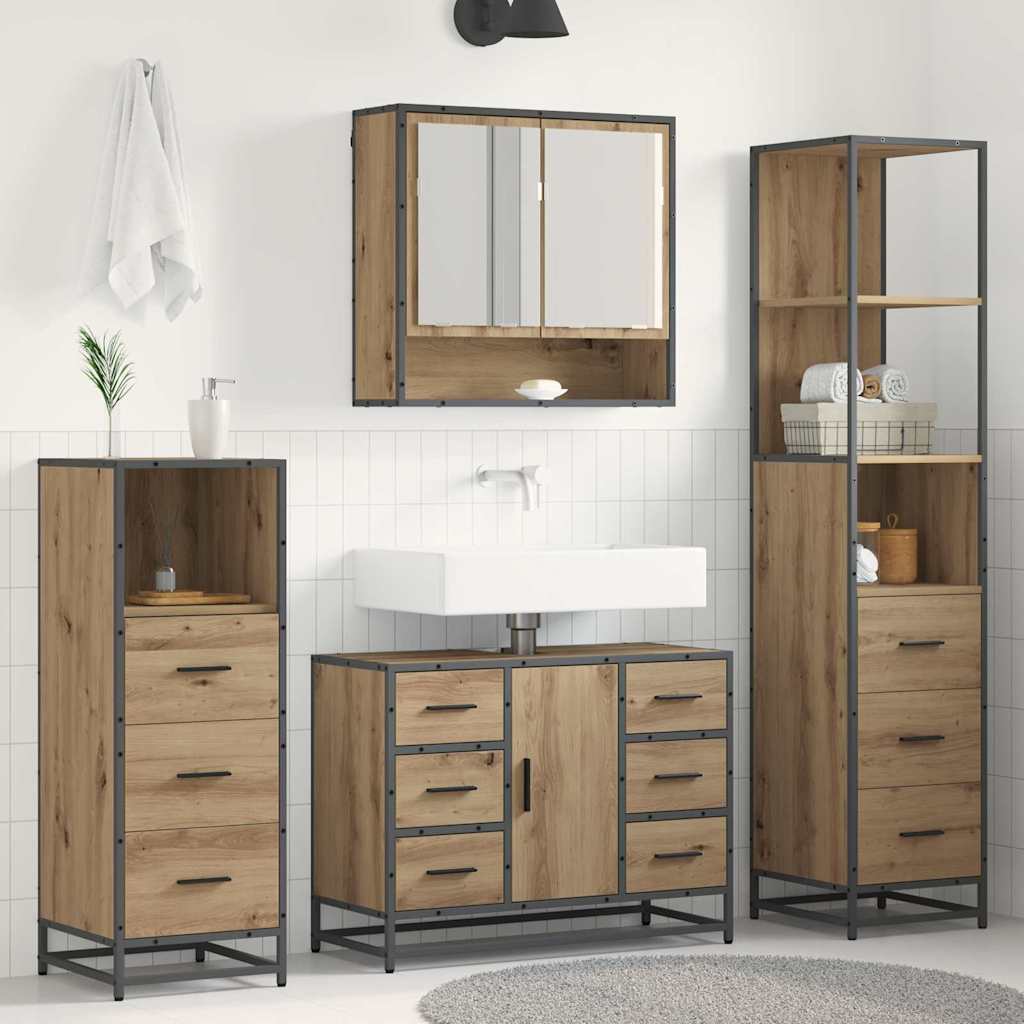 Badezimmermöbel-Set mit Regal 4 pcs Artisan-Eiche Holzwerkstoff