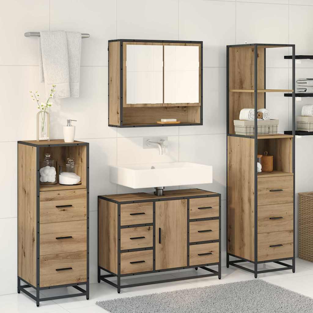 Badezimmermöbel-Set mit Regal 4 pcs Artisan-Eiche Holzwerkstoff