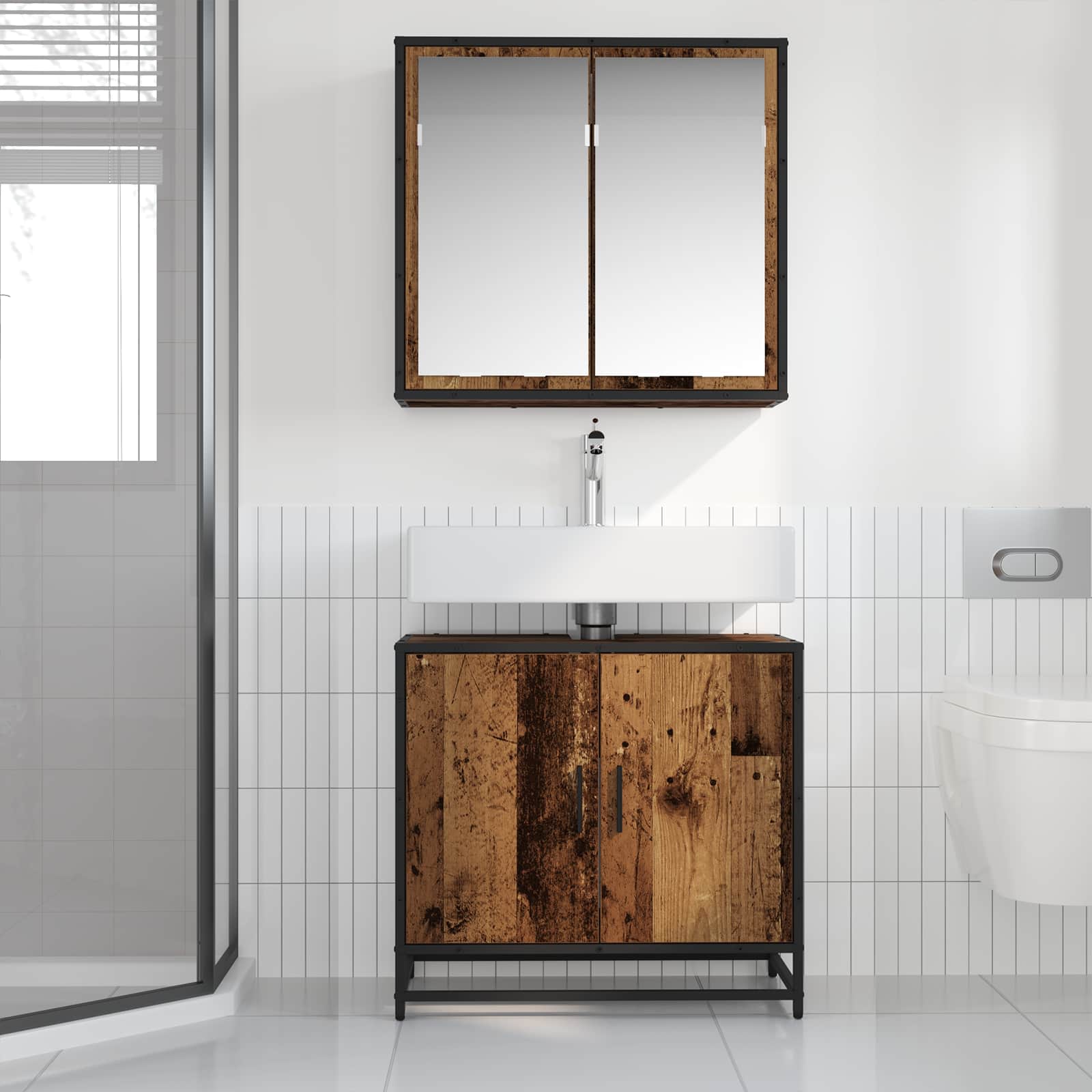 Badezimmermöbel-Set mit Regal 2 pcs Altholz Holzwerkstoff