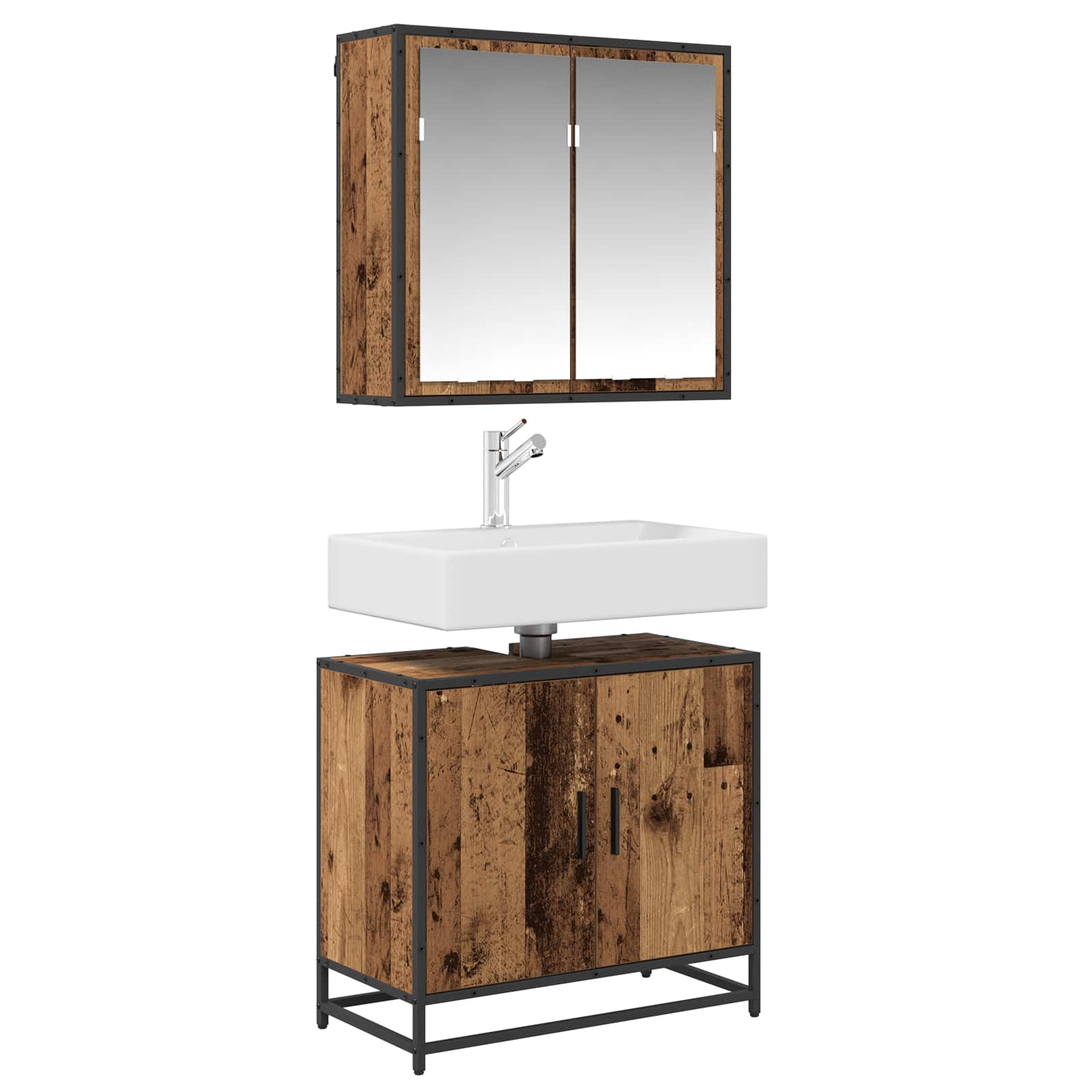 Badezimmermöbel-Set mit Regal 2 pcs Altholz Holzwerkstoff
