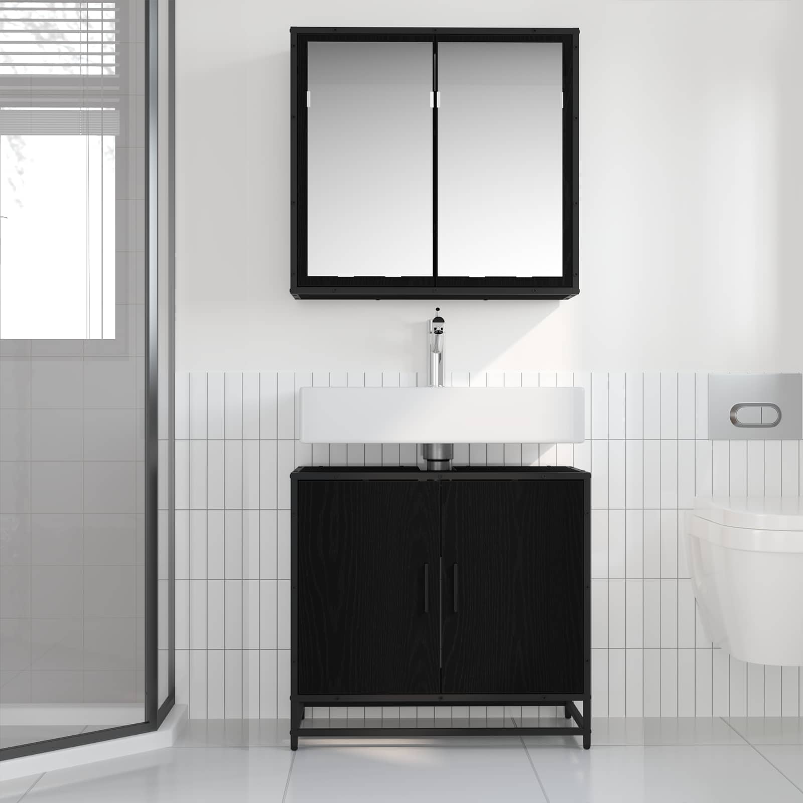 Badezimmermöbel-Set 2 pcs Schwarz Eichen-Optik Holzwerkstoff