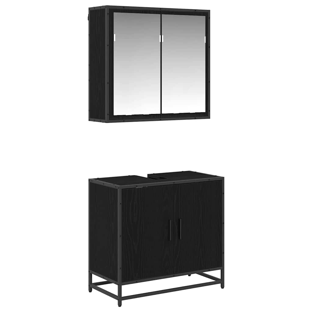 Badezimmermöbel-Set 2 pcs Schwarz Eichen-Optik Holzwerkstoff