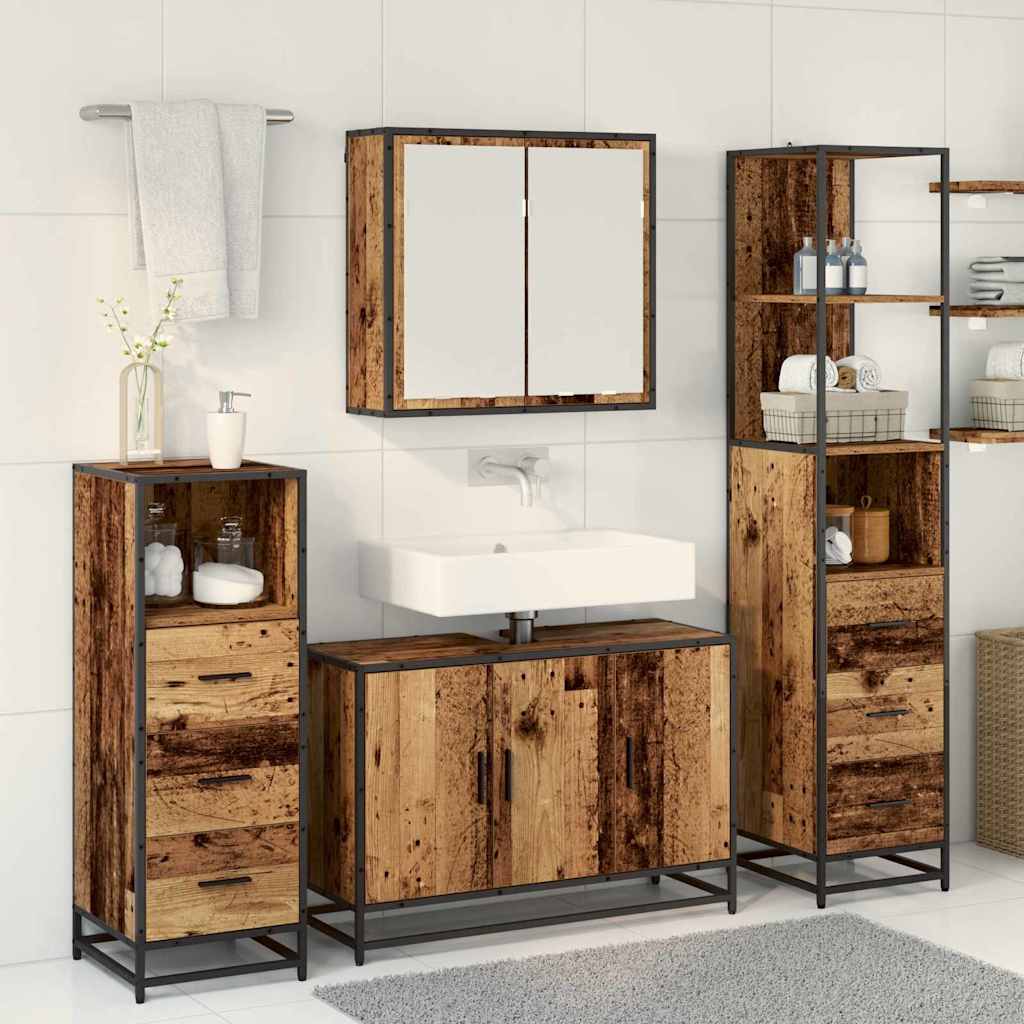 Badezimmermöbel-Set mit Schubladen 4 pcs Altholz Holzwerkstoff