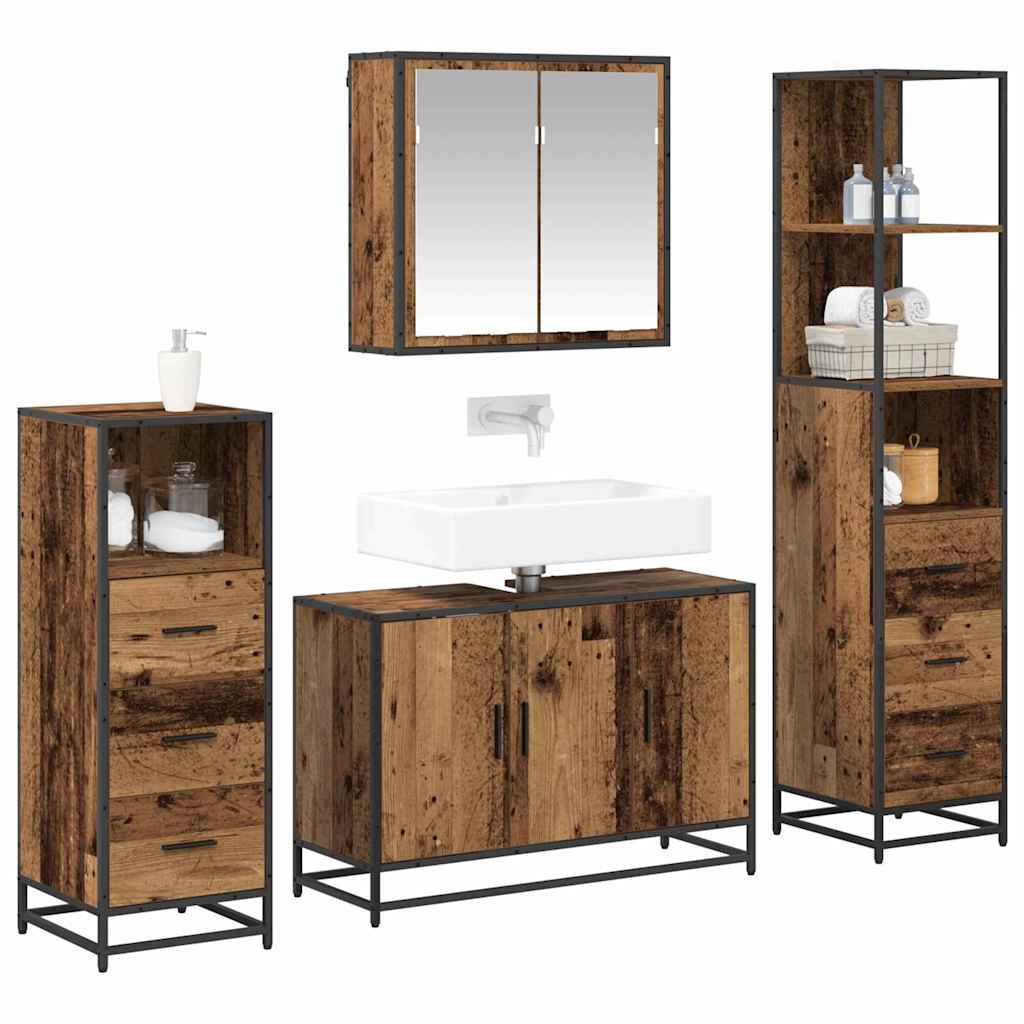 Badezimmermöbel-Set mit Schubladen 4 pcs Altholz Holzwerkstoff