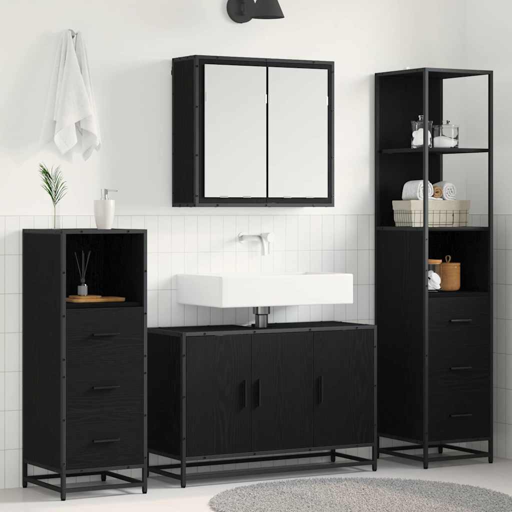 Badezimmermöbel-Set 4 pcs Schwarz Eichen-Optik Holzwerkstoff