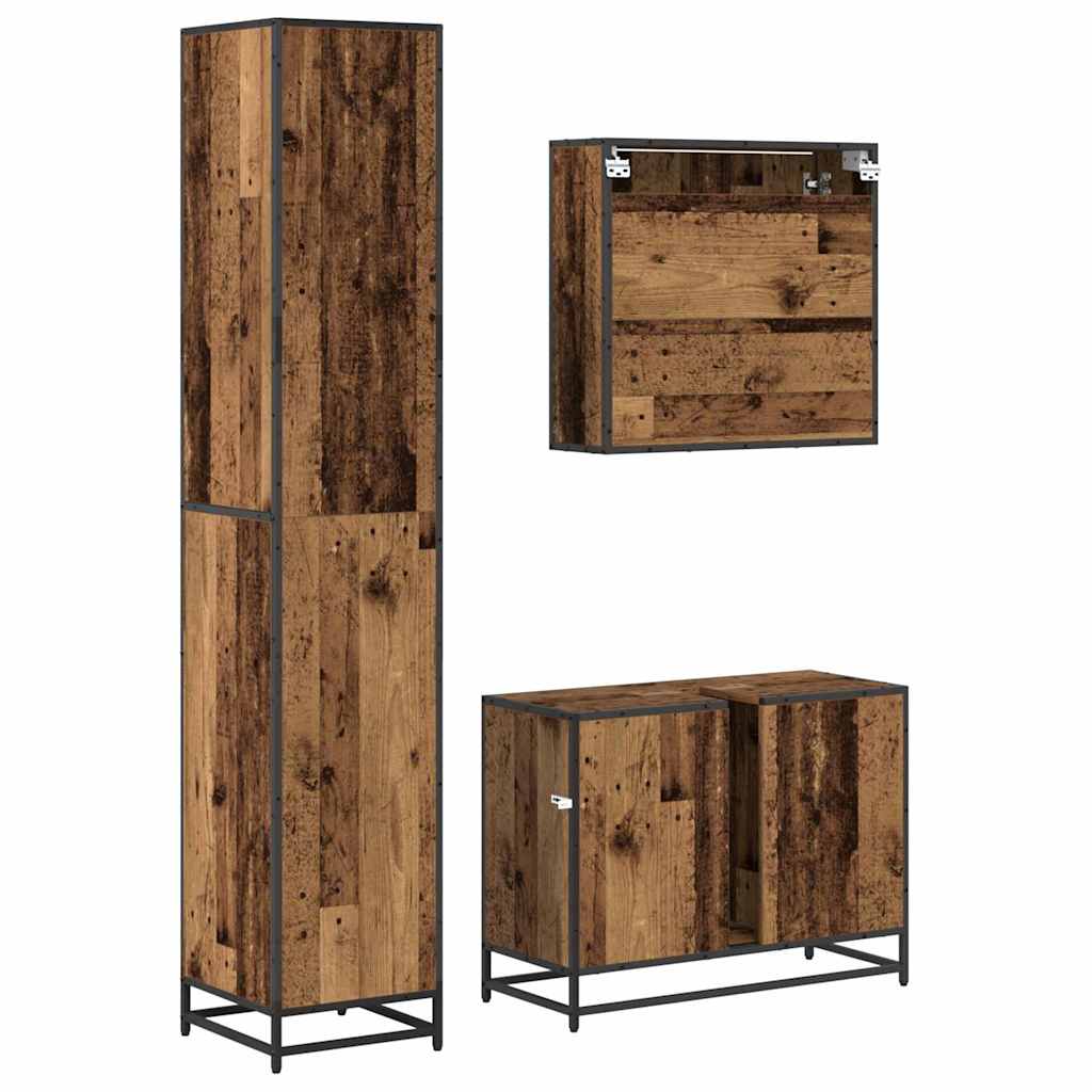 Badezimmermöbel-Set mit Schubladen 3 pcs Altholz Holzwerkstoff