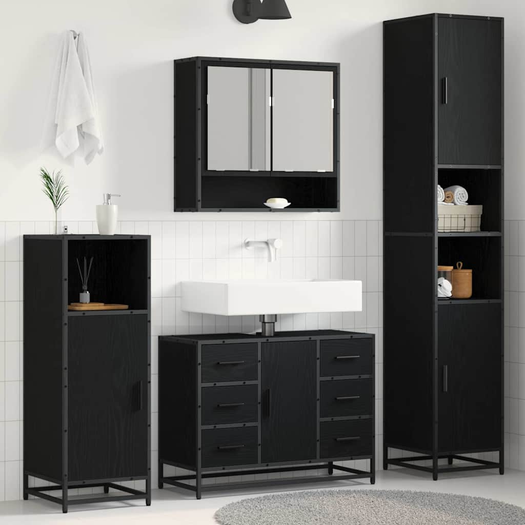 Badezimmermöbel-Set 3 pcs Schwarz Eichen-Optik Holzwerkstoff