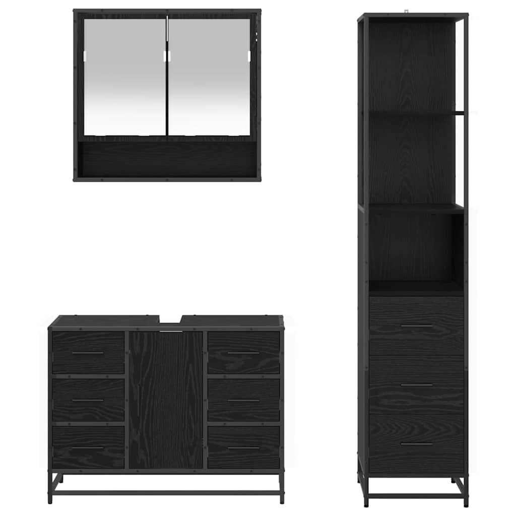 Badezimmermöbel-Set 3 pcs Schwarz Eichen-Optik Holzwerkstoff